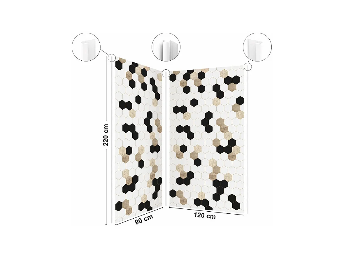 Lot de 2 panneaux de douche en aluminium (90x220 & 120x220 cm) + profilés blanc - Mix Hexa - Multicolore