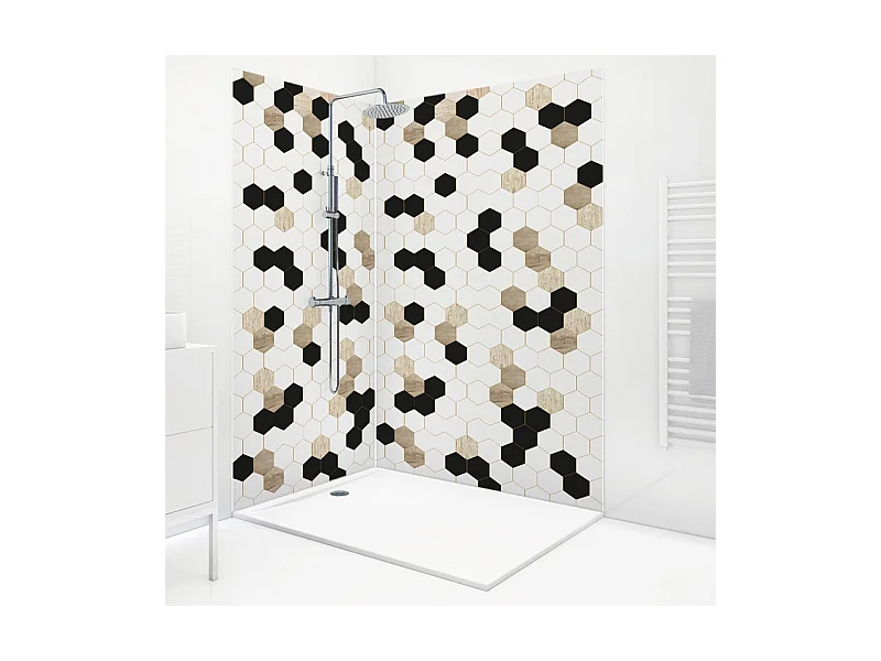 Lot de 2 panneaux de douche en aluminium (90x220 & 120x220 cm) + profilés blanc - Mix Hexa - Multicolore