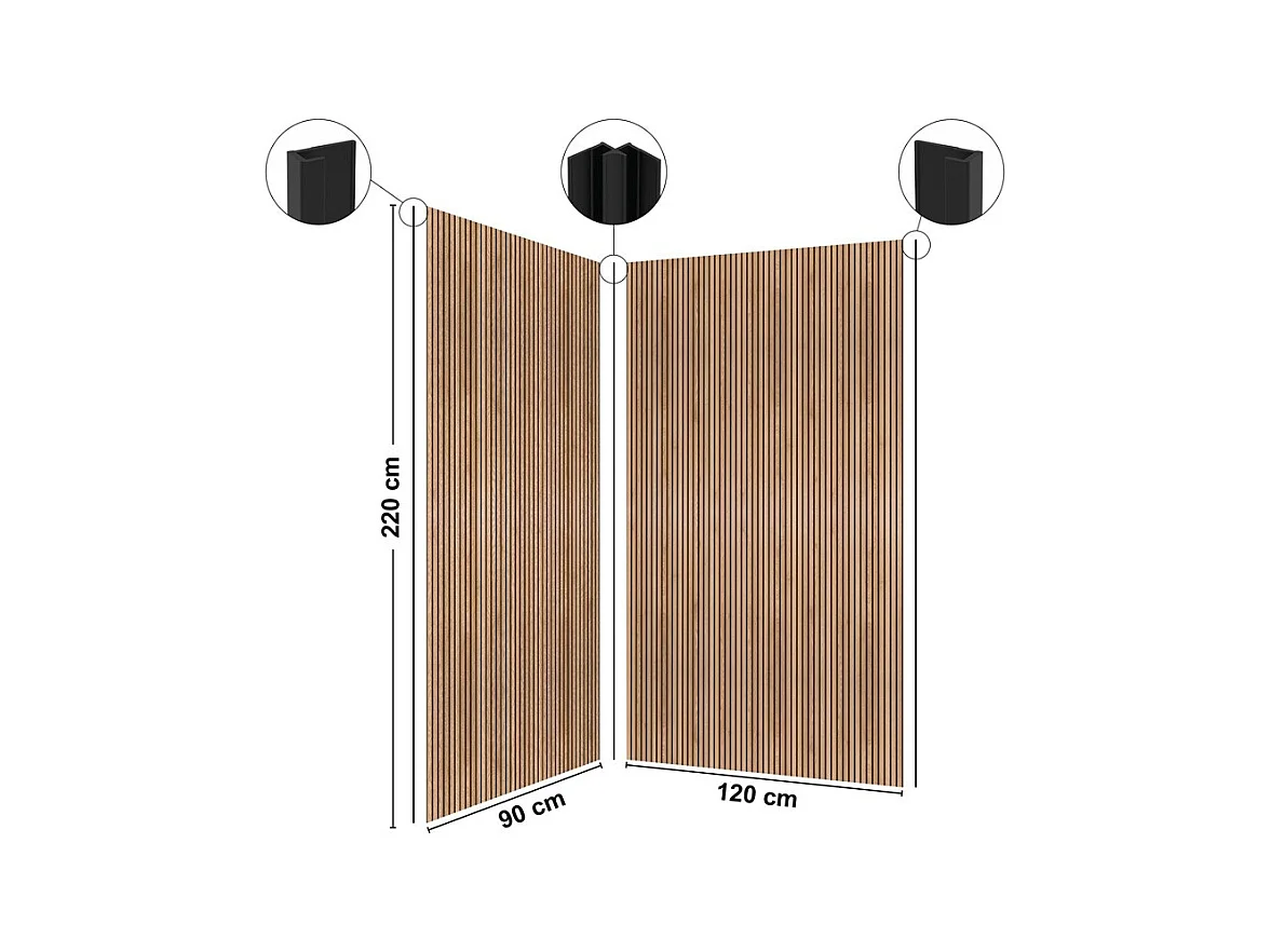 Pack 2 panneaux de douche en aluminium Marron effet Bois Japandi + 3 profilés Noirs - 99deco - 1 panneau de 90x220 cm et 1 panneau de 120x220 cm