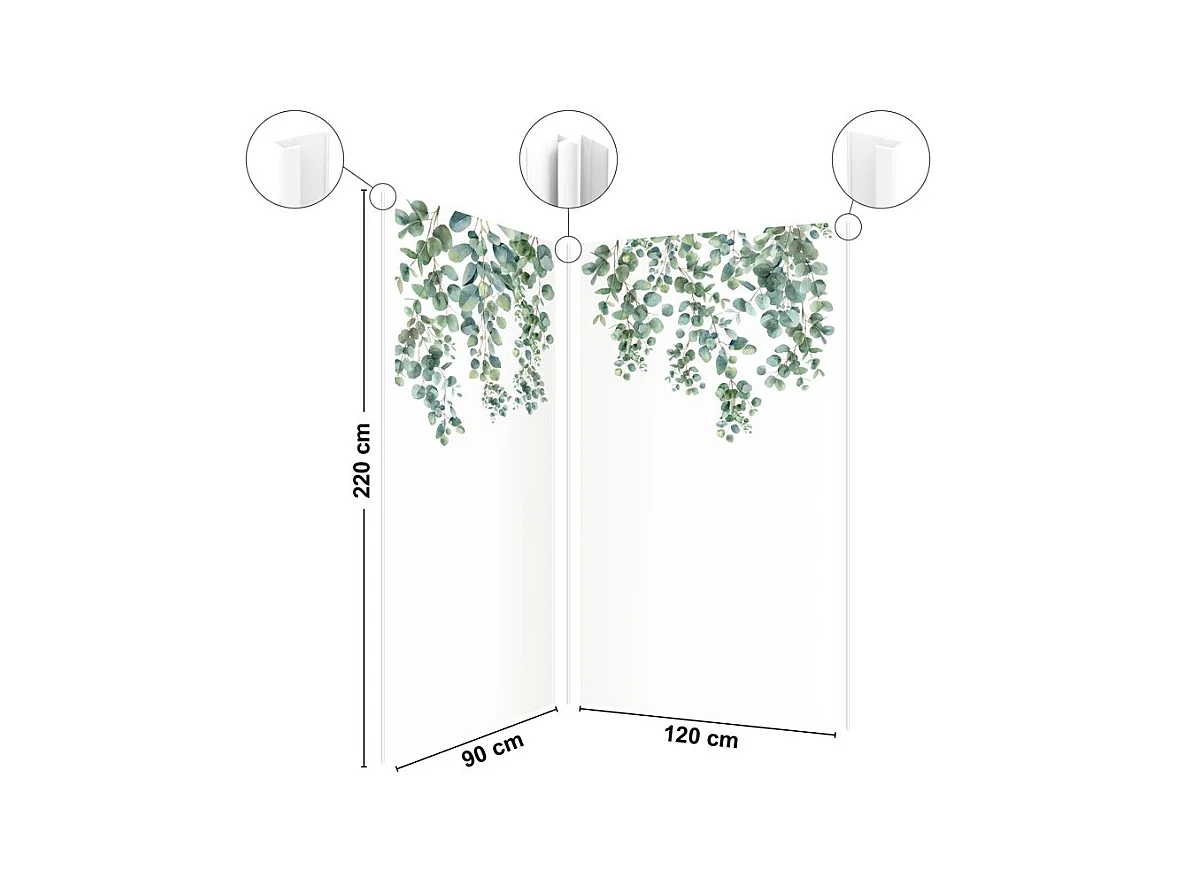 Lot de 2 panneaux de douche en aluminium (90x220 & 120x220 cm) + profilés blanc - Eucalyptus in Rain - Multicolore