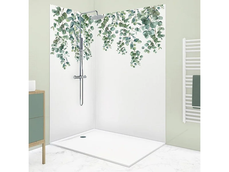 Lot de 2 panneaux de douche en aluminium (90x220 & 120x220 cm) + profilés blanc - Eucalyptus in Rain - Multicolore
