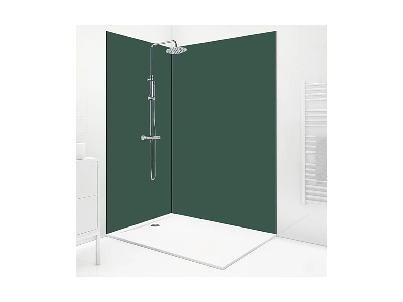 Pack 2 panneaux de douche en aluminium Vert Forêt + 3 profilés Noirs - 99deco - 1 panneau de 90x220 cm et 1 panneau de 120x220 cm