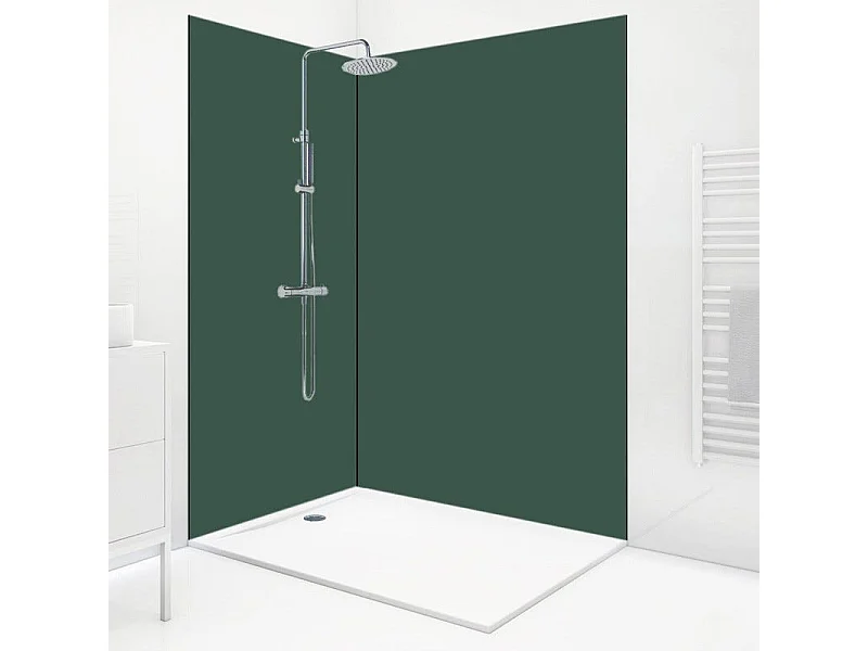 Pack 2 panneaux de douche en aluminium Vert Forêt + 3 profilés Noirs - 1 panneau de 90x220 cm et 1 panneau de 120x220 cm