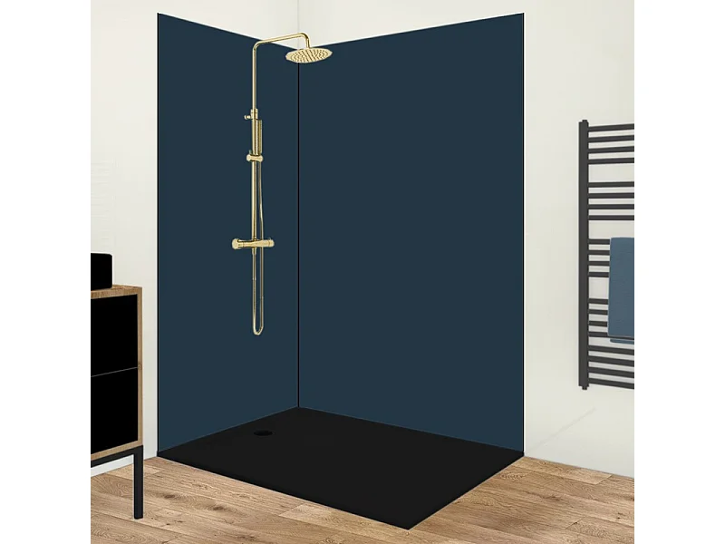 Pack 2 panneaux de douche en aluminium Bleu Nuit + 3 profilés Noirs - 99deco - 1 panneau de 90x220 cm et 1 panneau de 120x220 cm