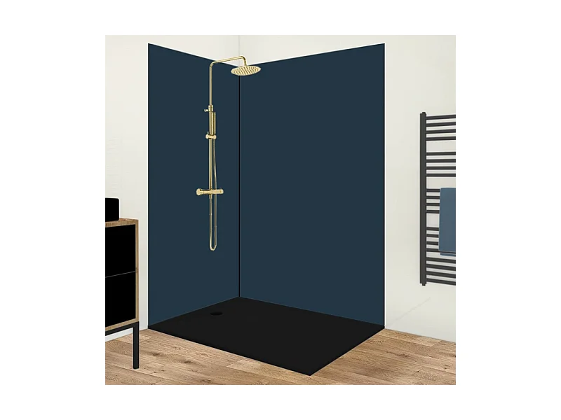 Pack 2 panneaux de douche en aluminium Bleu Nuit + 3 profilés Noirs - 99deco - 1 panneau de 90x220 cm et 1 panneau de 120x220 cm