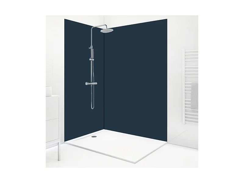 Pack 2 panneaux de douche en aluminium Bleu Nuit + 3 profilés Noirs - 99deco - 1 panneau de 90x220 cm et 1 panneau de 120x220 cm
