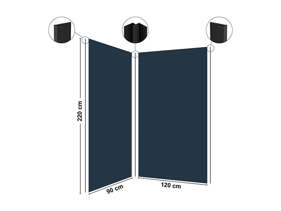 Pack 2 panneaux de douche en aluminium Bleu Nuit + 3 profilés Noirs - 1 panneau de 90x220 cm et 1 panneau de 120x220 cm