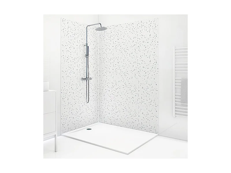 Lot de 2 panneaux de douche en aluminium (90x220 & 120x220 cm) + profilés blanc - Terrazzo Mineral - Multicolore