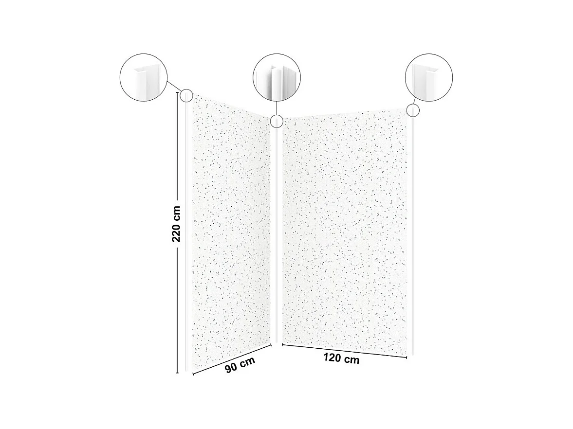 Lot de 2 panneaux de douche en aluminium (90x220 & 120x220 cm) + profilés blanc - Terrazzo Mineral - Multicolore