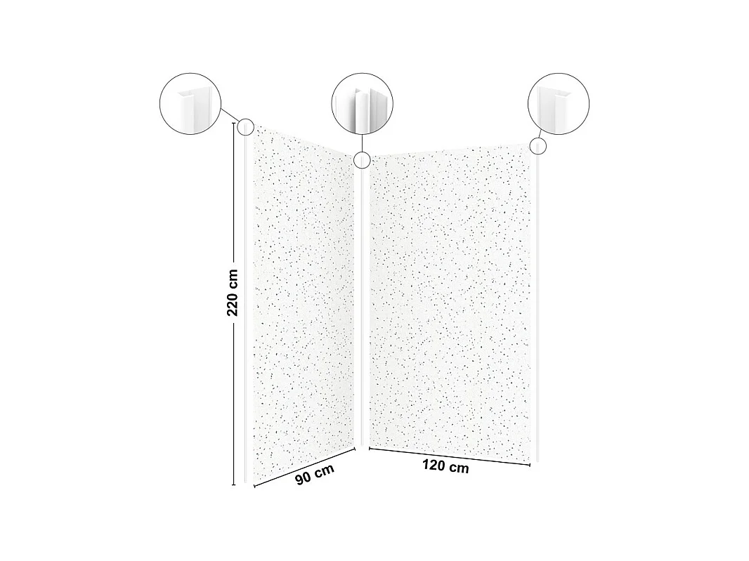 Lot de 2 panneaux de douche en aluminium (90x220 & 120x220 cm) + profilés blanc - Terrazzo Mineral - Multicolore
