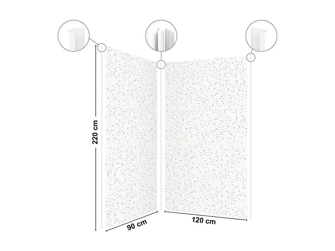 Lot de 2 panneaux de douche en aluminium (90x220 & 120x220 cm) + profilés blanc - Terrazzo Mineral - Multicolore
