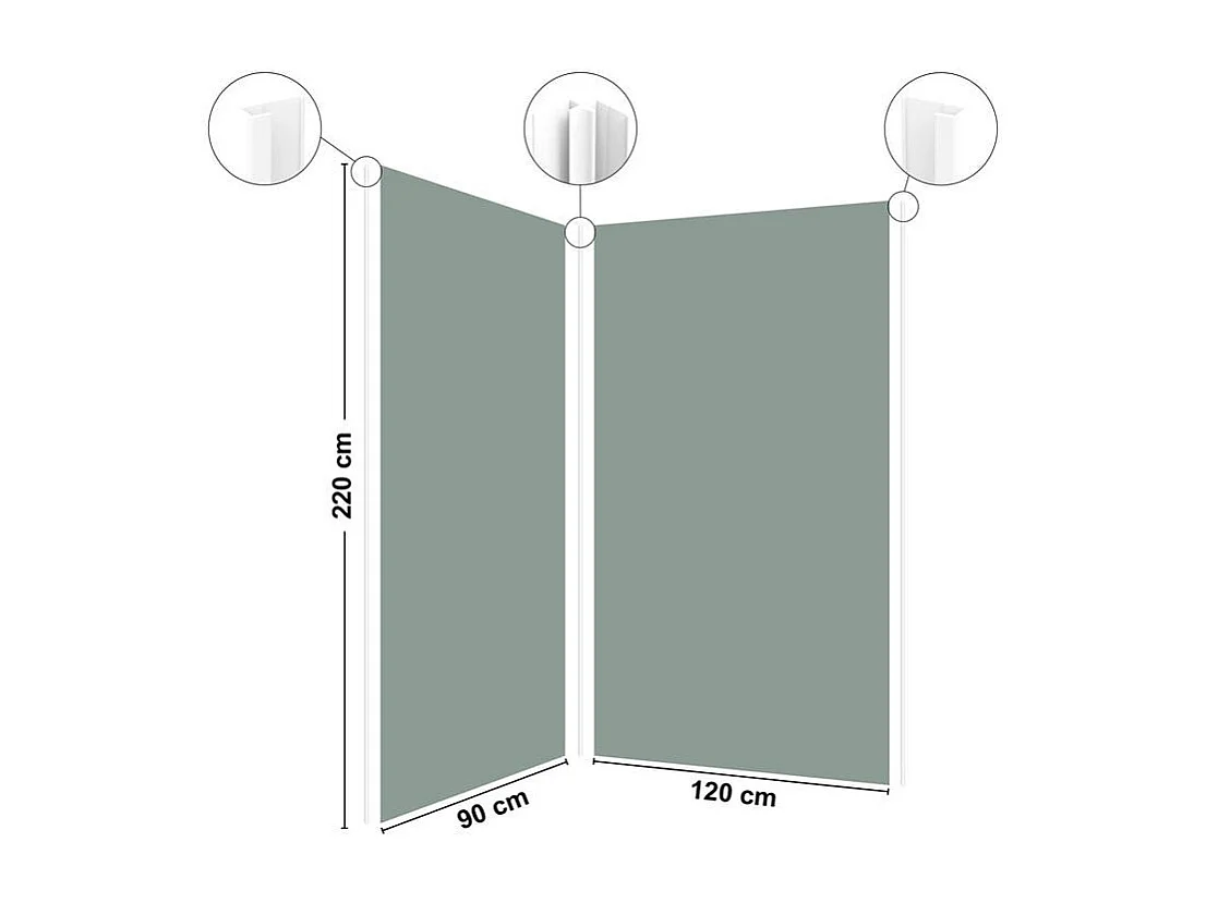 Pack 2 panneaux de douche en aluminium Vert d'Eau + 3 profilés Blancs - 1 panneau de 90x220 cm et 1 panneau de 120x220 cm