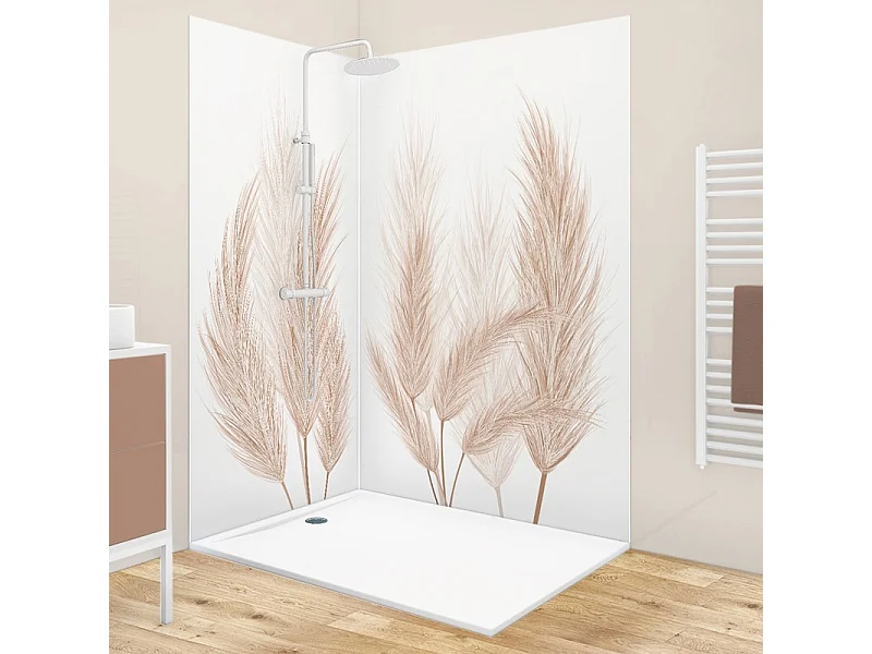 Lot de 2 panneaux de douche en aluminium (90x220 & 120x220 cm) + profilés blanc - Pampa - Marron