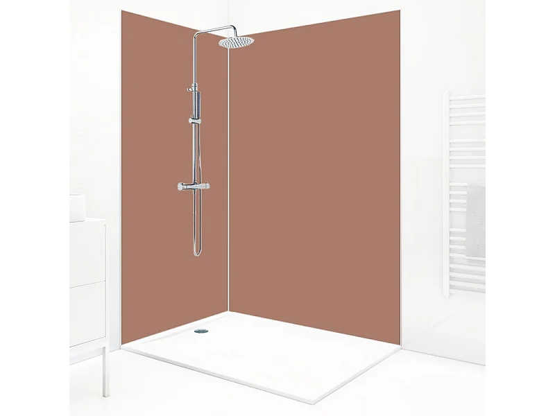 Pack 2 panneaux de douche en aluminium Terracotta + 3 profilés Blancs - 99deco - 1 panneau de 90x220 cm et 1 panneau de 120x220 cm