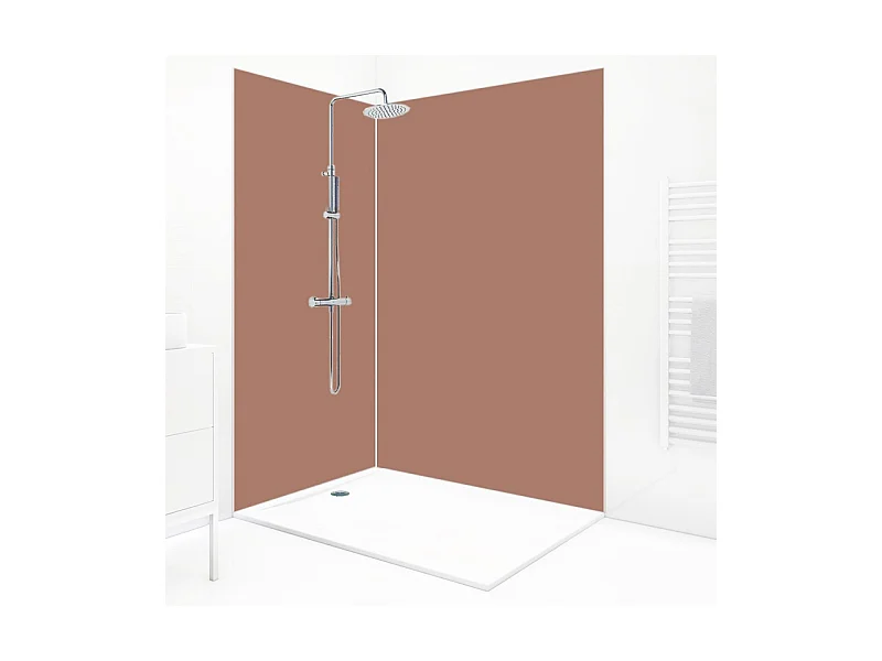 Pack 2 panneaux de douche en aluminium Terracotta + 3 profilés Blancs - 99deco - 1 panneau de 90x220 cm et 1 panneau de 120x220 cm