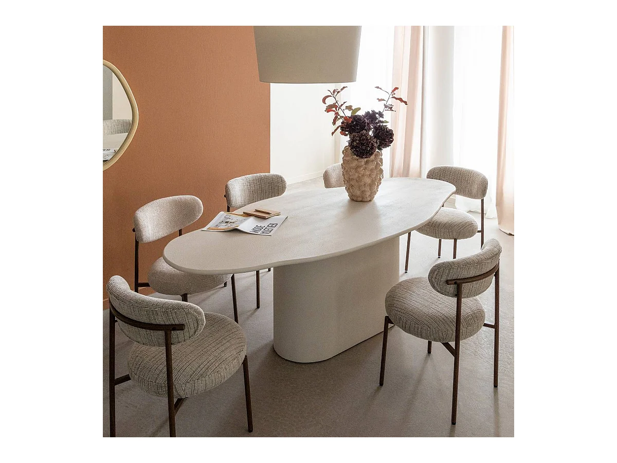 Table à manger nuage en bois effet béton blanc Thomas