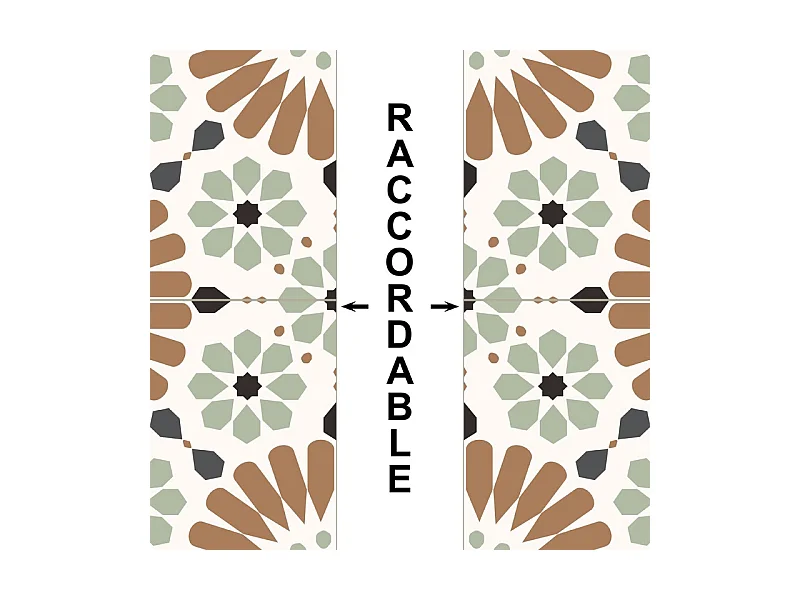 Crédence cuisine adhésive en aluminium effet carreaux de ciment marron et vert 240x45 cm (en 2 bandeaux)