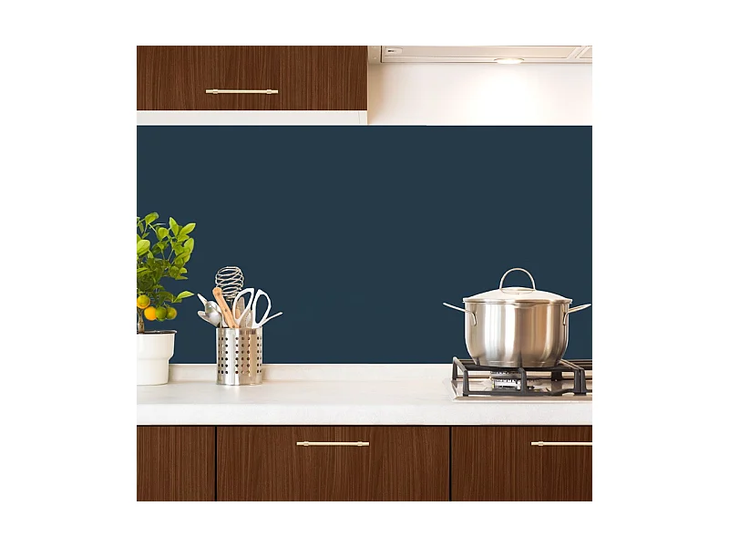 Crédence cuisine adhésive en aluminium bleu 240x45 cm (en 2 bandeaux)