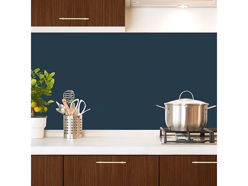 Crédence cuisine adhésive en aluminium bleu 240x45 cm (en 2 bandeaux)