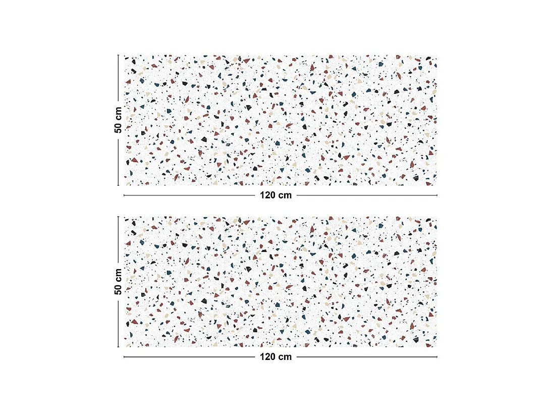 Crédence cuisine adhésive en aluminium motif terrazzo blanc 240x45 cm (en 2 bandeaux)