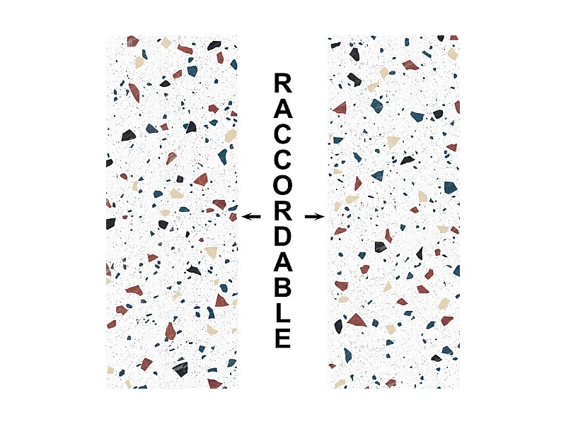 Crédence cuisine adhésive en aluminium motif terrazzo blanc 240x45 cm (en 2 bandeaux)