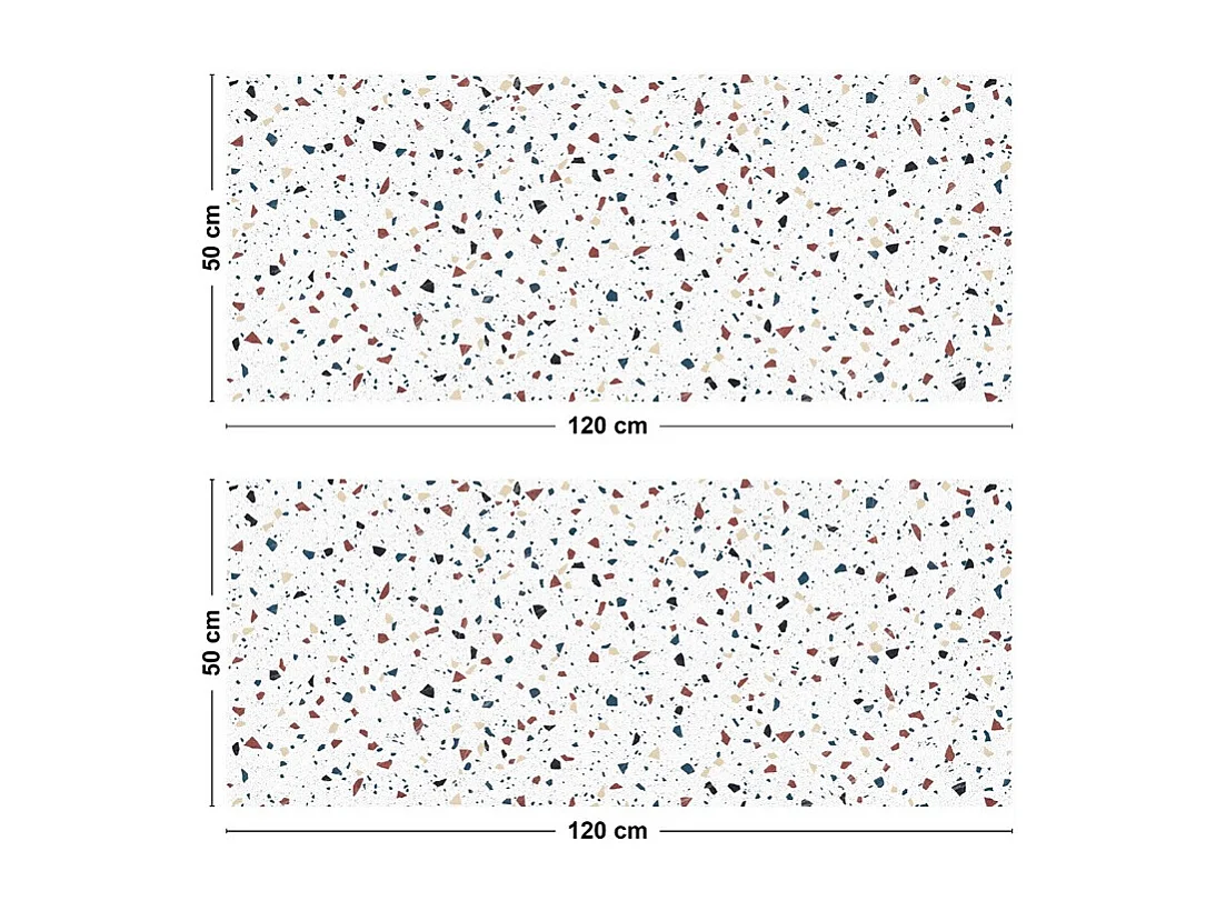 Crédence cuisine adhésive en aluminium motif terrazzo blanc 240x45 cm (en 2 bandeaux)