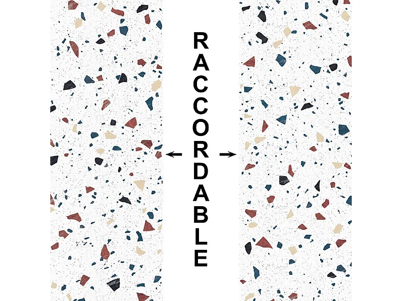 Crédence cuisine adhésive en aluminium motif terrazzo blanc 240x45 cm (en 2 bandeaux)