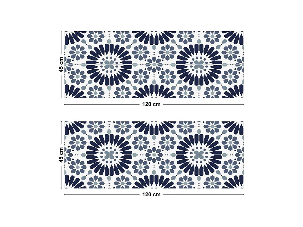 Crédence cuisine adhésive en aluminium effet carreaux de ciment bleu 240x45 cm (en 2 bandeaux)