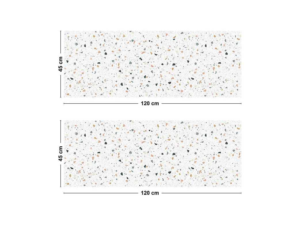 Crédence cuisine adhésive en aluminium motif terrazzo blanc 240x45 cm (en 2 bandeaux)