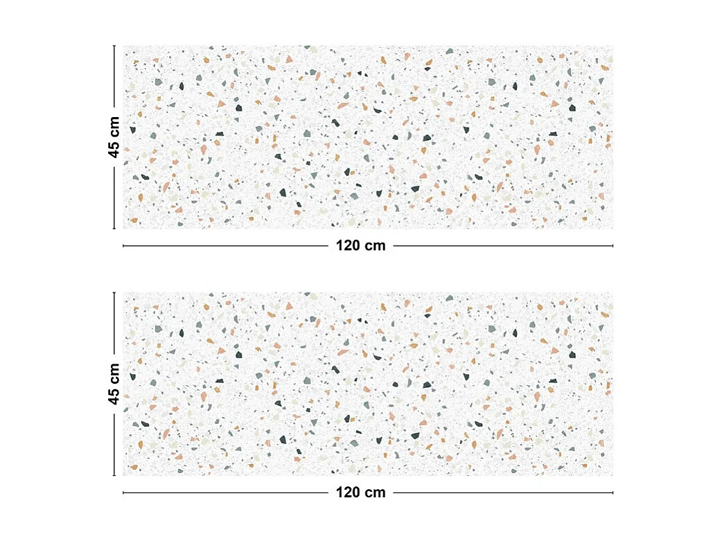 Crédence cuisine adhésive en aluminium motif terrazzo blanc 240x45 cm (en 2 bandeaux)