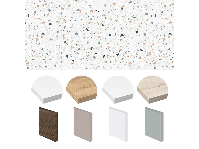 Crédence cuisine adhésive en aluminium motif terrazzo blanc 240x45 cm (en 2 bandeaux)