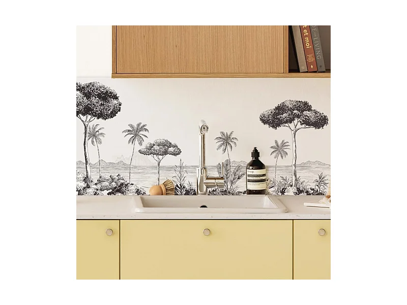 Crédence cuisine adhésive en aluminium motif plage noir 240x45 cm (en 2 bandeaux)