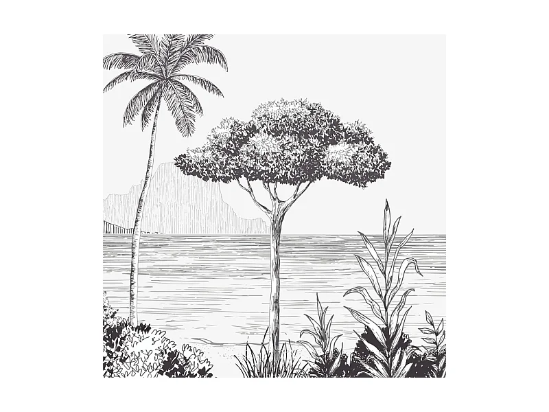 Crédence cuisine adhésive en aluminium motif plage noir 240x45 cm (en 2 bandeaux)