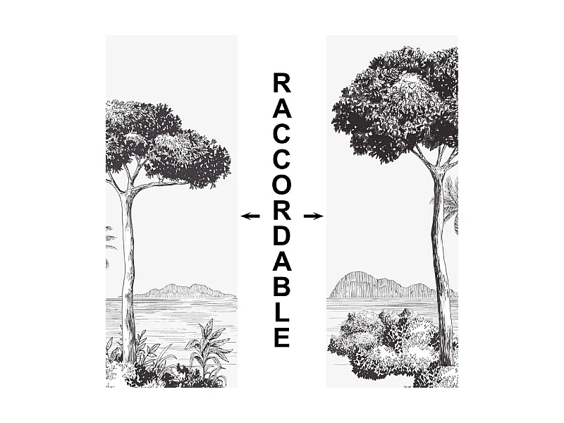 Crédence cuisine adhésive en aluminium motif plage noir 240x45 cm (en 2 bandeaux)