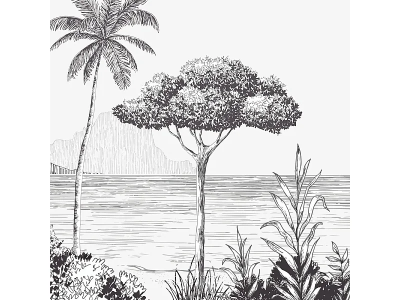 Crédence cuisine adhésive en aluminium motif plage noir 240x45 cm (en 2 bandeaux)