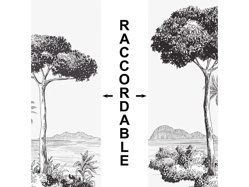 Crédence cuisine adhésive en aluminium motif plage noir 240x45 cm (en 2 bandeaux)