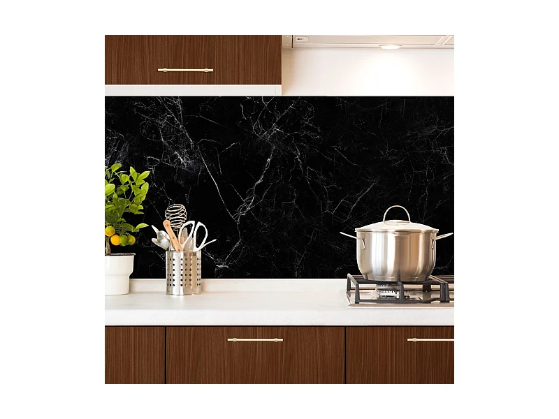 Crédence cuisine adhésive en aluminium effet marbre noir 240x45 cm (en 2 bandeaux)