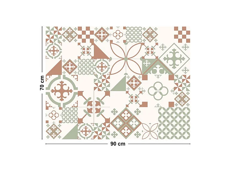 Fond de hotte adhésif en aluminium effet carreaux de ciment vert - 70x90 cm