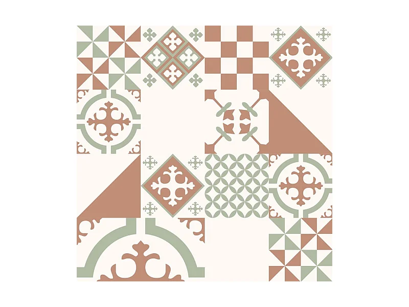 Fond de hotte adhésif en aluminium effet carreaux de ciment vert - 70x90 cm