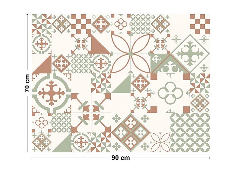 Fond de hotte adhésif en aluminium effet carreaux de ciment vert - 70x90 cm