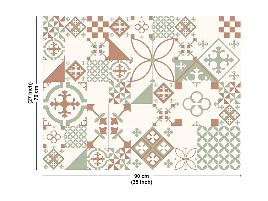 Fond de hotte en aluminium - effet carreaux de ciment vert terracotta - 70x90 cm