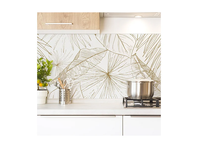 Crédence cuisine adhésive en aluminium floral orange 240x45 cm (en 2 bandeaux)