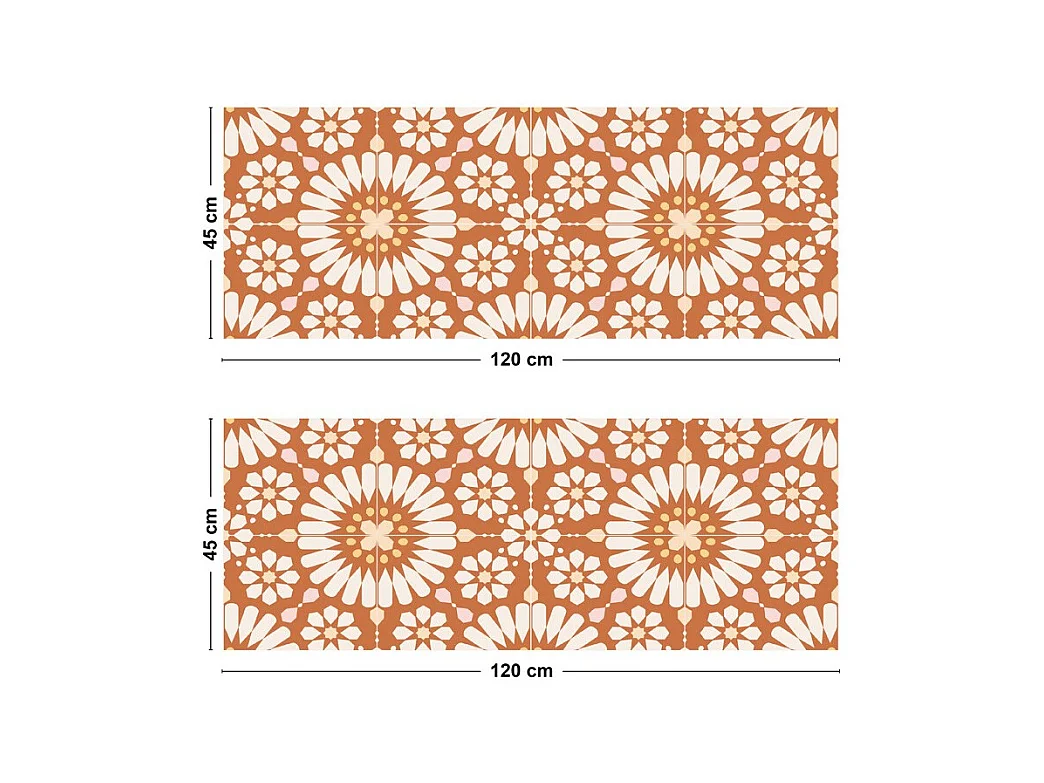 Crédence cuisine adhésive en aluminium effet carreaux de ciment orange 240x45 cm (en 2 bandeaux)