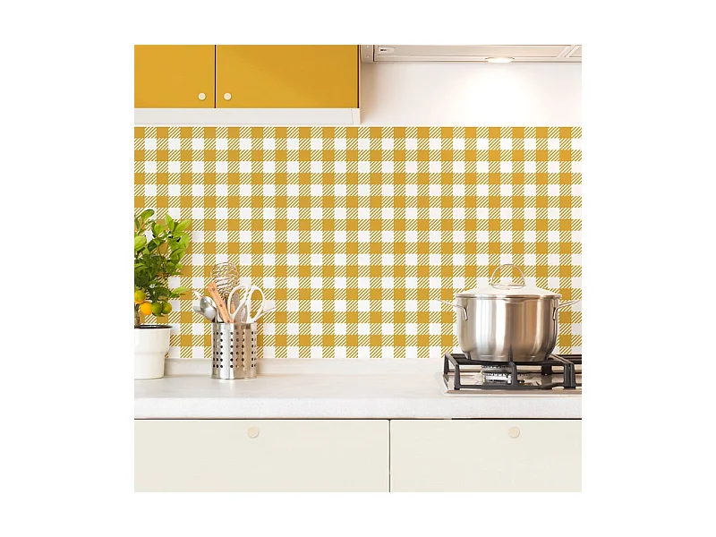 Crédence cuisine adhésive en aluminium motif vichy orange 240x45 cm (en 2 bandeaux)