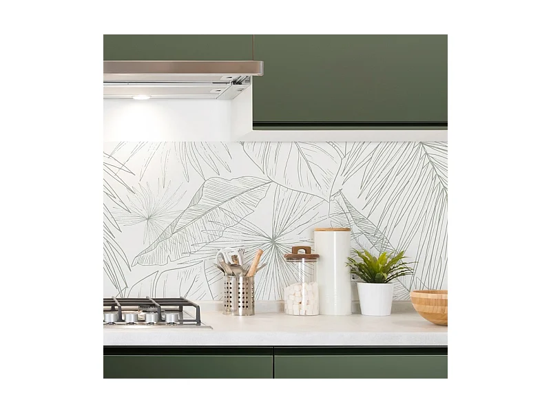 Crédence cuisine adhésive en aluminium floral vert 240x45 cm (en 2 bandeaux)