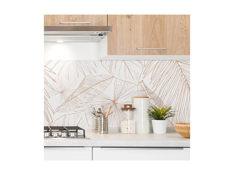 Crédence cuisine adhésive en aluminium floral terracotta 240x45 cm (en 2 bandeaux)