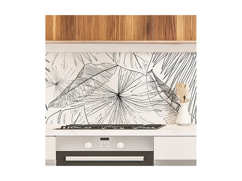 Crédence cuisine adhésive en aluminium floral noir 240x45 cm (en 2 bandeaux)