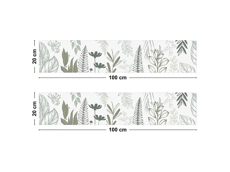 Crédence cuisine adhésive en aluminium floral vert - 200x20 cm (en 2 bandeaux)