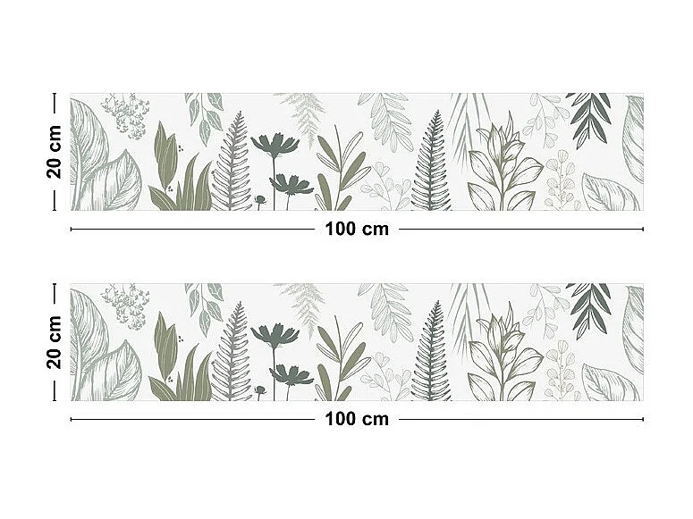 Crédence cuisine adhésive en aluminium floral vert - 200x20 cm (en 2 bandeaux)