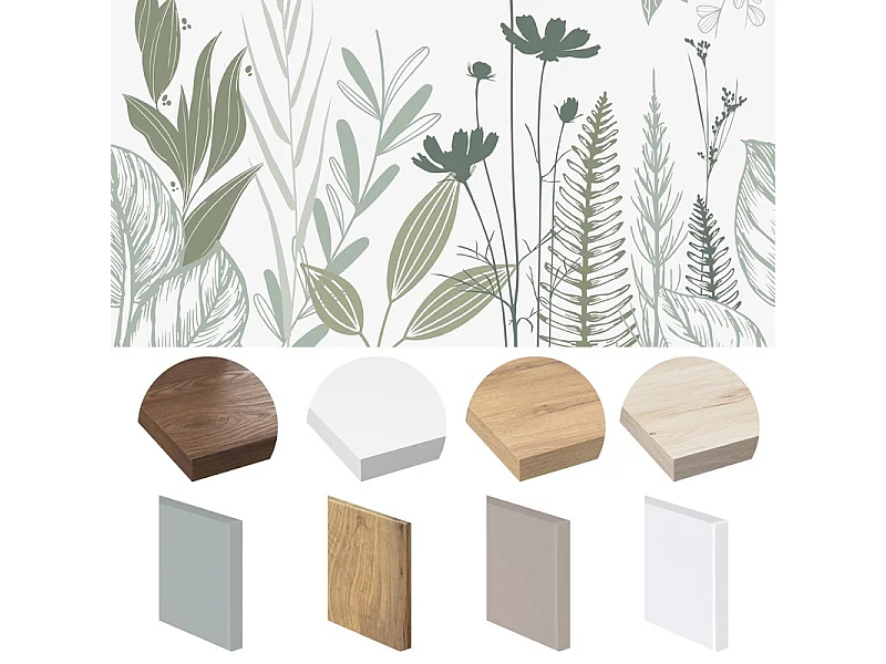 Crédence cuisine adhésive en aluminium floral vert - 200x20 cm (en 2 bandeaux)